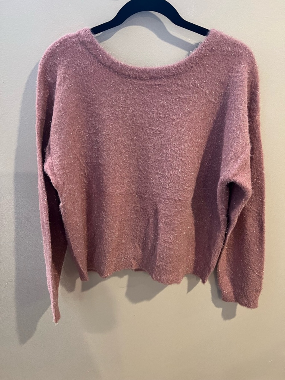 Hem & Thread Cozy Fuzzy Scoop Neck Sweater & cute back in Dusty Rose